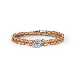 Engravable Sterling Silver Bar Leather Bracelet - 3 in 925 Sterling Silver
