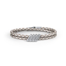 Engravable Sterling Silver Bar Leather Bracelet - 4 in 925 Sterling Silver