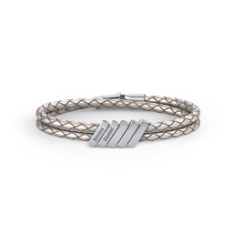 Engravable Sterling Silver Bar Leather Bracelet - 5 in 925 Sterling Silver