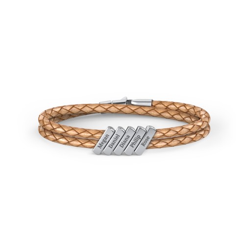 Engravable Sterling Silver Bar Leather Bracelet - 5