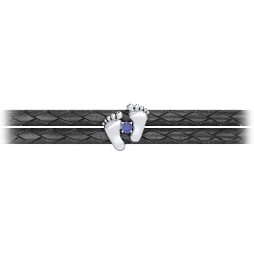 Sterling Silver Baby Feet Leather Bracelet With Birthstone – Sterling Silver with Blue Sapphire