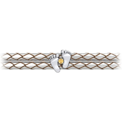 Sterling Silver Baby Feet Leather Bracelet With Birthstone – Sterling Silver with Citrine