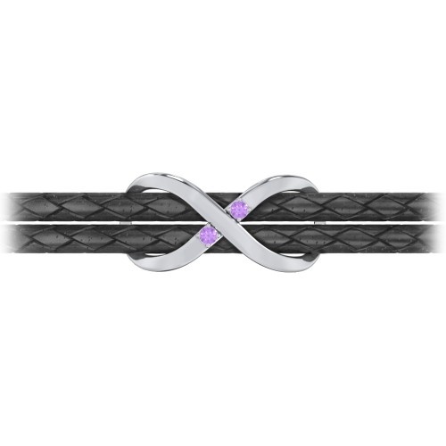 Sterling Silver Infinity Leather Bracelet with Gemstones – Sterling Silver with Amethyst