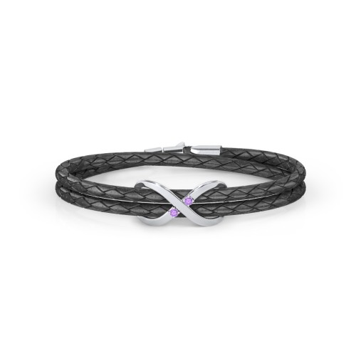 Sterling Silver Infinity Leather Bracelet with Gemstones – Sterling Silver with Amethyst