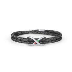 Sterling Silver Infinity Leather Bracelet with Gemstones – Sterling Silver with Ruby
