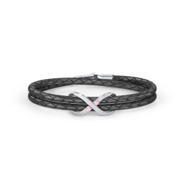 Sterling Silver Infinity Leather Bracelet with Gemstones in 925 Sterling Silver with Pink Tourmaline