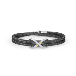 Sterling Silver Infinity Leather Bracelet with Gemstones in 925 Sterling Silver with Citrine