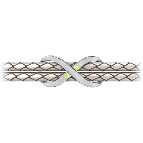 Sterling Silver Infinity Leather Bracelet with Gemstones