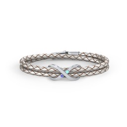 Sterling Silver Infinity Leather Bracelet with Gemstones in 925 Sterling Silver with Blue Sapphire and Mint Premium Zirconia