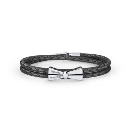 Engravable Sterling Silver Bow Tie Leather Bracelet in 925 Sterling Silver