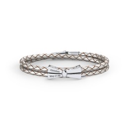 Engravable Sterling Silver Bow Tie Leather Bracelet in 925 Sterling Silver