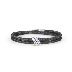 Engravable Sterling Silver Diagonal Bar Leather Bracelet with Gemstones – Sterling Silver with Ruby