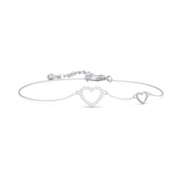 Pave Double Heart Charm Bracelet in 925 Sterling Silver