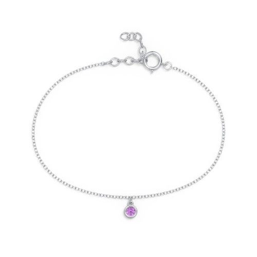 Bezel Set Gemstone Drop Bracelet - 1 Stone – Sterling Silver with Amethyst