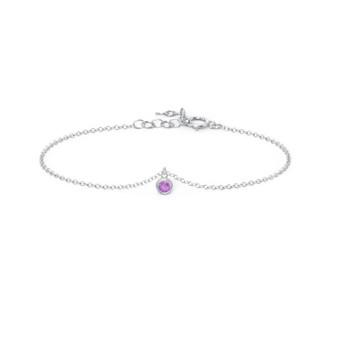 Bezel Set Gemstone Drop Bracelet - 1 Stone – Sterling Silver with Amethyst