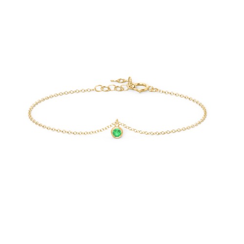 Bezel Set Gemstone Drop Bracelet - 1 Stone – 18K Gold Plated Silver with Emerald