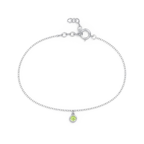 Bezel Set Gemstone Drop Bracelet - 1 Stone – Sterling Silver with Peridot