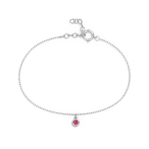 Bezel Set Gemstone Drop Bracelet - 1 Stone – Sterling Silver with Ruby