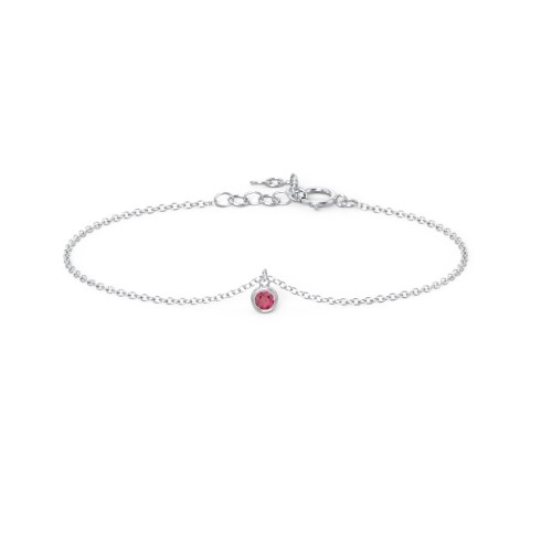 Bezel Set Gemstone Drop Bracelet - 1 Stone – Sterling Silver with Ruby
