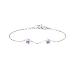 Bezel Set Gemstone Drop Bracelet - 2 Stone in 925 Sterling Silver with Amethyst