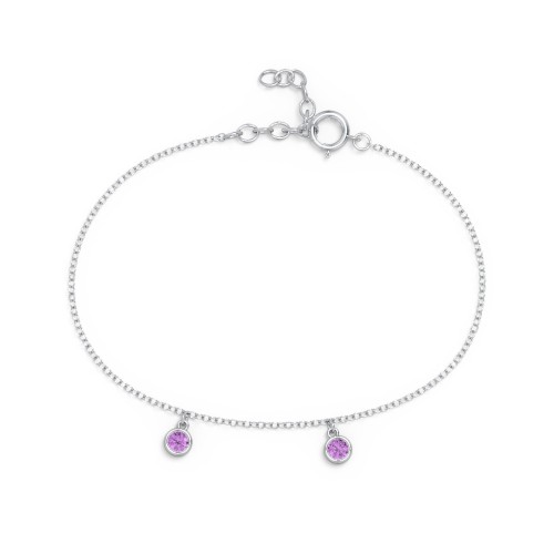 Bezel Set Gemstone Drop Bracelet - 2 Stone – Sterling Silver with Amethyst