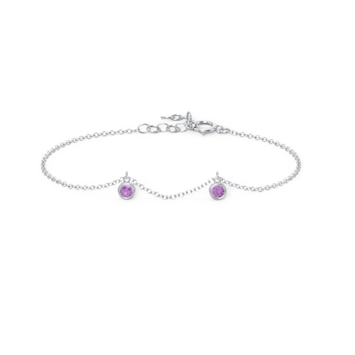 Bezel Set Gemstone Drop Bracelet - 2 Stone – Sterling Silver with Amethyst