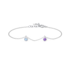 Bezel Set Gemstone Drop Bracelet - 2 Stone in 925 Sterling Silver with Blue Topaz and Amethyst
