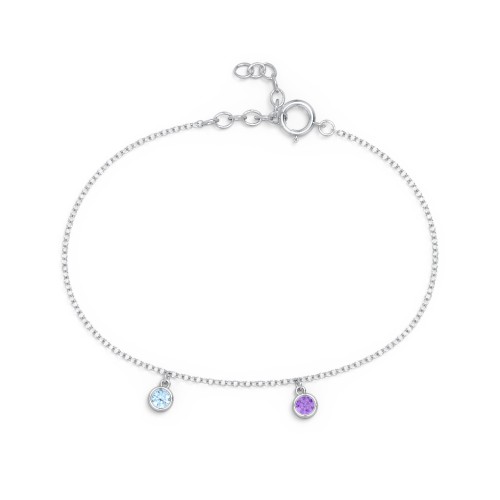 Bezel Set Gemstone Drop Bracelet - 2 Stone – Sterling Silver with Blue Topaz and Amethyst