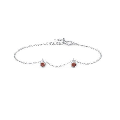 Bezel Set Gemstone Drop Bracelet - 2 Stone – Sterling Silver with Garnet