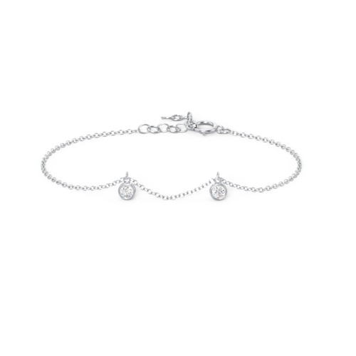 Bezel Set Gemstone Drop Bracelet - 2 Stone – Sterling Silver with Cubic Zirconia