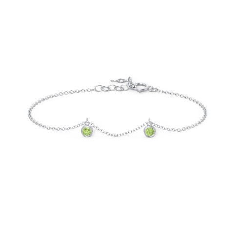 Bezel Set Gemstone Drop Bracelet - 2 Stone – Sterling Silver with Peridot