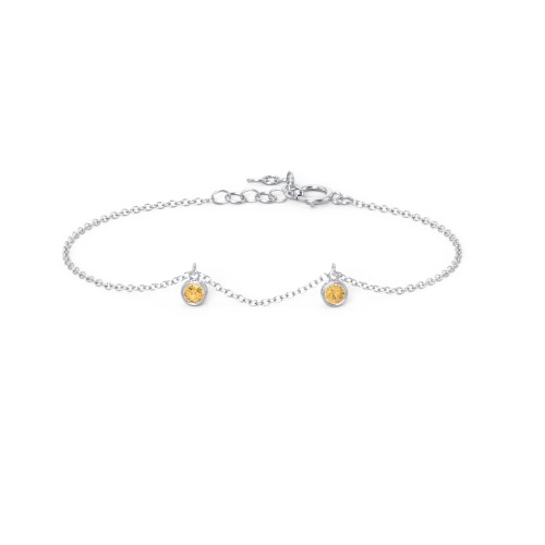 Bezel Set Gemstone Drop Bracelet - 2 Stone – Sterling Silver with Citrine