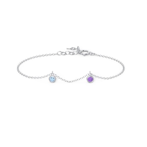 Bezel Set Gemstone Drop Bracelet - 2 Stone – Sterling Silver with Blue Topaz and Amethyst