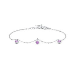 Bezel Set Gemstone Drop Bracelet - 3 Stone in 925 Sterling Silver with Amethyst