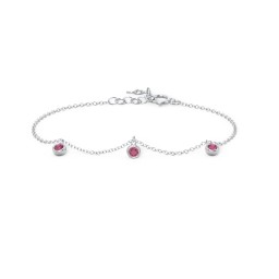 Bezel Set Gemstone Drop Bracelet - 3 Stone in 925 Sterling Silver with Ruby