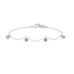 Bezel Set Gemstone Drop Bracelet - 4 Stone in 925 Sterling Silver with Amethyst