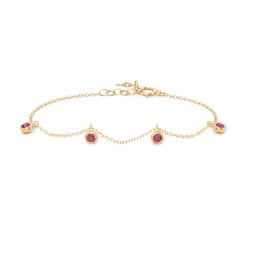 Bezel Set Gemstone Drop Bracelet - 4 Stone in 18K Gold Plated Silver with Ruby