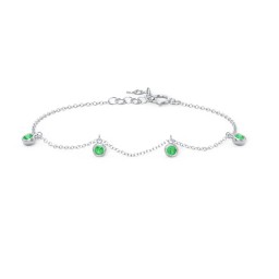 Bezel Set Gemstone Drop Bracelet - 4 Stone in 925 Sterling Silver with Emerald