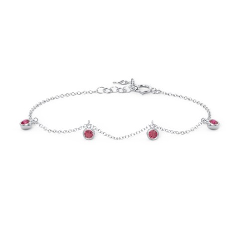 Bezel Set Gemstone Drop Bracelet - 4 Stone – Sterling Silver with Ruby