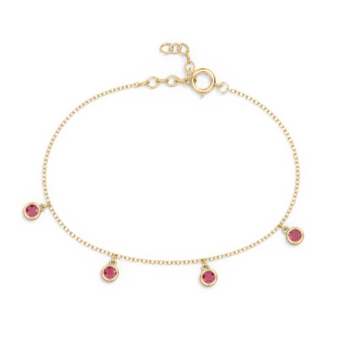 Bezel Set Gemstone Drop Bracelet - 4 Stone – 10K Yellow Gold with Ruby