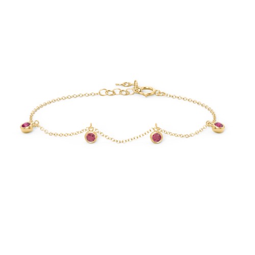 Bezel Set Gemstone Drop Bracelet - 4 Stone – 10K Yellow Gold with Ruby