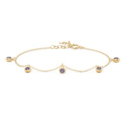 Bezel Set Gemstone Drop Bracelet - 5 Stone in 18K Gold Plated Silver with Alexandrite