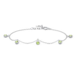 Bezel Set Gemstone Drop Bracelet - 5 Stone in 925 Sterling Silver with Peridot