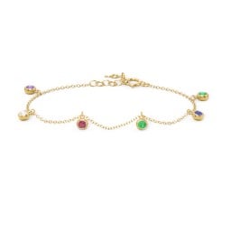 Bezel Set Gemstone Drop Bracelet - 6 Stone