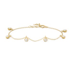 Bezel Set Gemstone Drop Bracelet - 6 Stone in 18K Gold Plated Silver with Opal