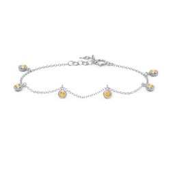 Bezel Set Gemstone Drop Bracelet - 6 Stone in 925 Sterling Silver with Citrine