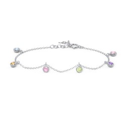 Bezel Set Gemstone Drop Bracelet - 6 Stone in 925 Sterling Silver with Blue Topaz, Citrine, Pink Tourmaline, Peridot, Amethyst Premium Zirconia, and Fancy Pink Premium Zirconia