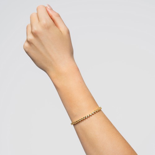 Heart Cubic Zirconia Tennis Bracelet – 18K Gold Plated Silver