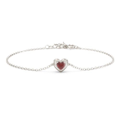 Puffy Heart Birthstone Bracelet – 10K White Gold with Garnet