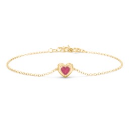 Puffy Heart Birthstone Bracelet in 18K Gold Plated Silver with Ruby